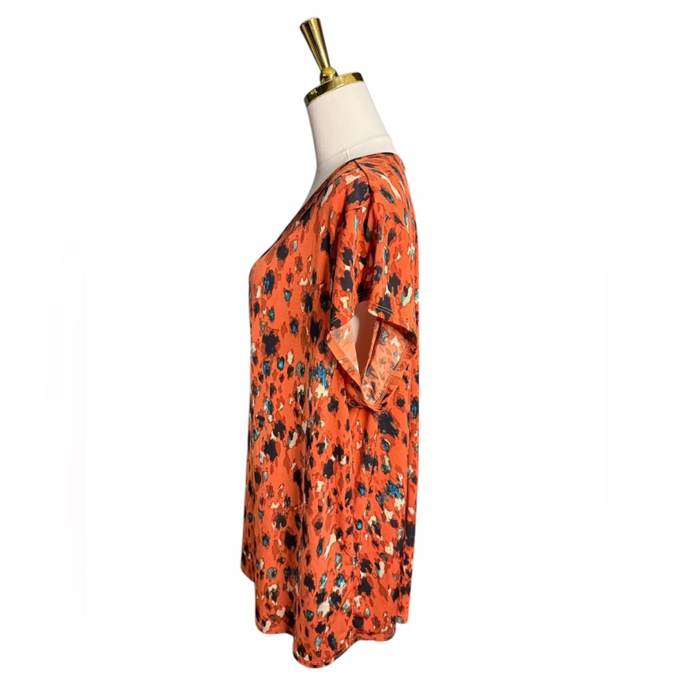 Women’s Orange Printed V-Neck Top with Key Hole Neck Size 22 / 24 Blue Black - Picture 4 of 6